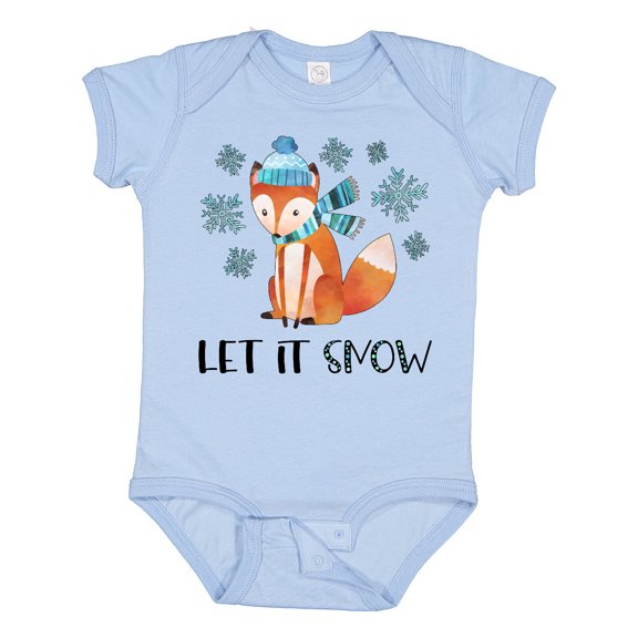 Inktastic Let it Snow Cute Orange Fox in Hat and Scarf Boys or Girls Baby Bodysuit