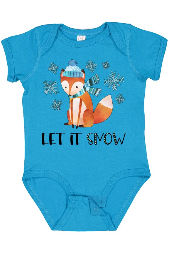 Let it Snow Cute Orange Fox in Hat and Scarf Boys or Girls Baby Bodysuit