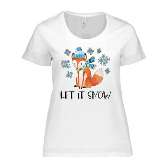 Inktastic Let it Snow Cute Orange Fox in Hat and Scarf Women's Plus Size T-Shirt
