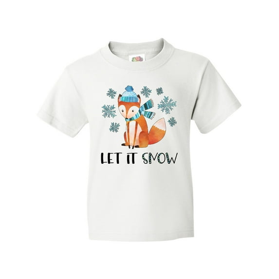 Inktastic Let it Snow Cute Orange Fox in Hat and Scarf Youth T-Shirt