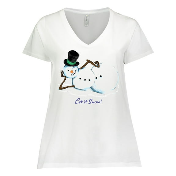 Inktastic Let it Snow Sassy Snowman in Top Hat Women's Plus Size V-Neck T-Shirt