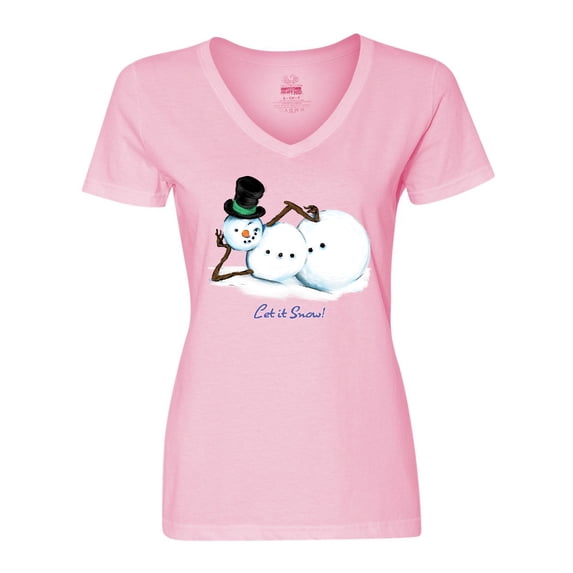 Inktastic Let it Snow Sassy Snowman in Top Hat Women's V-Neck T-Shirt