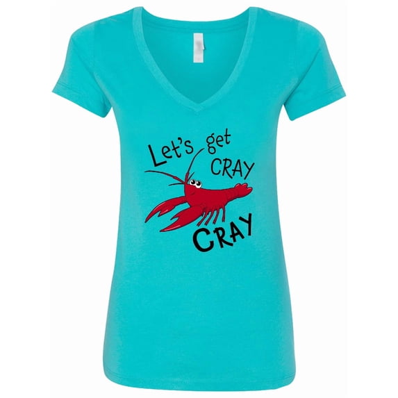 Inktastic Let's Get Cray Cray Cute Red Crayfish Women's V-Neck T-Shirt