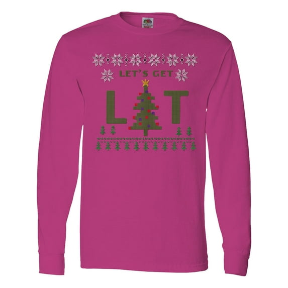 Inktastic Let's Get Lit Christmas Tree Faux Ugly Sweater Long Sleeve T-Shirt