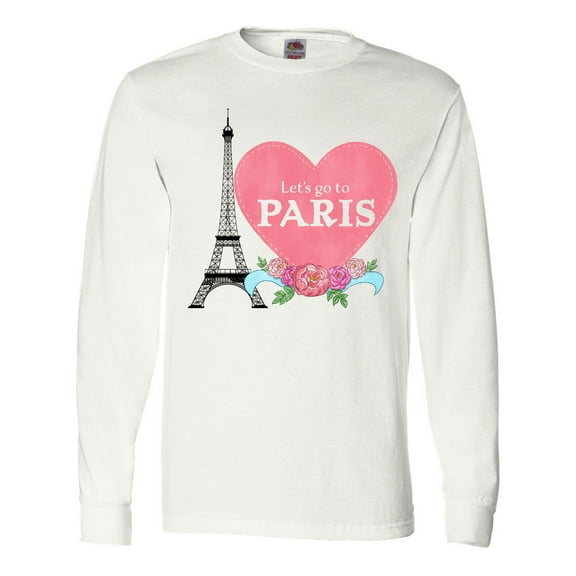 Inktastic Let's Go to Paris with Pink Heart and Eiffel Tower Long Sleeve T-Shirt