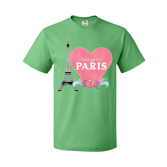 Inktastic Let's Go to Paris with Pink Heart and Eiffel Tower T-Shirt