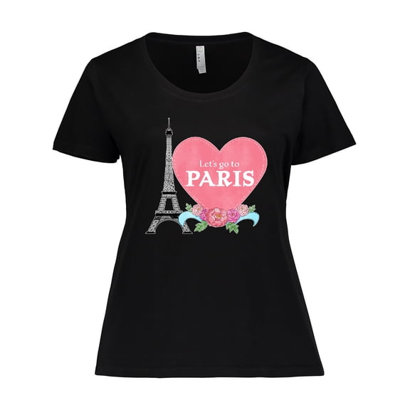 Inktastic Let's Go to Paris with Pink Heart and Eiffel Tower Women's Plus Size T-Shirt