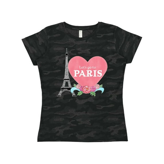 Inktastic Let's Go to Paris with Pink Heart and Eiffel Tower Women's T-Shirt