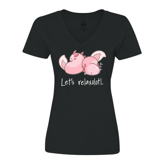 Inktastic Let's Relaxolotl with Cute Sleeping Axolotls Women's V-Neck T-Shirt