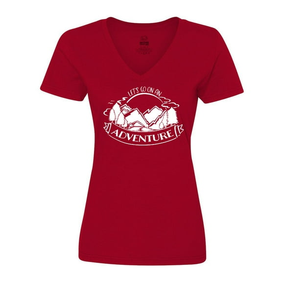 Inktastic Let's go on an Adventure Mountains Women's V-Neck T-Shirt
