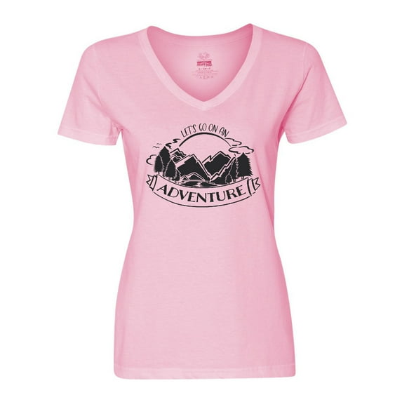 Inktastic Let's go on an Adventure Mountains Women's V-Neck T-Shirt