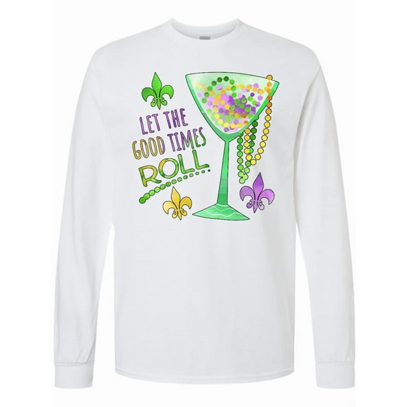 Inktastic Let the Good Times Roll Mardi Gras Goblet and Beads Long Sleeve T-Shirt