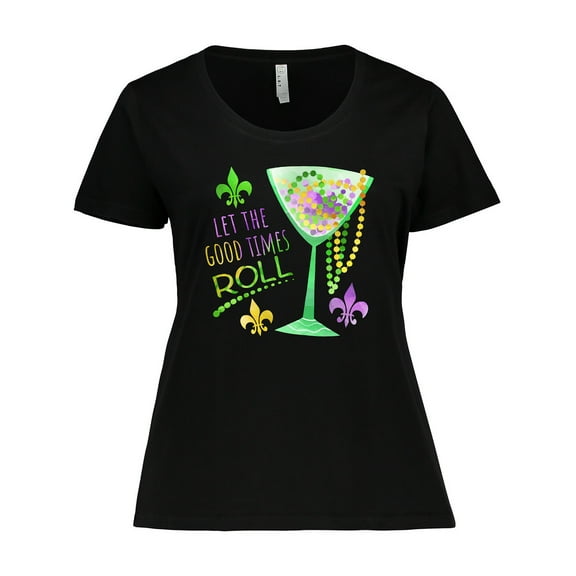 Inktastic Let the Good Times Roll Mardi Gras Goblet and Beads Women's Plus Size T-Shirt