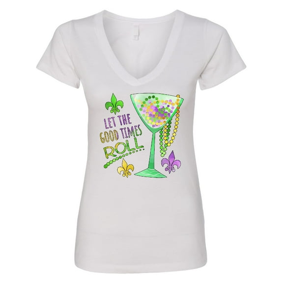 Inktastic Let the Good Times Roll Mardi Gras Goblet and Beads Women's V-Neck T-Shirt