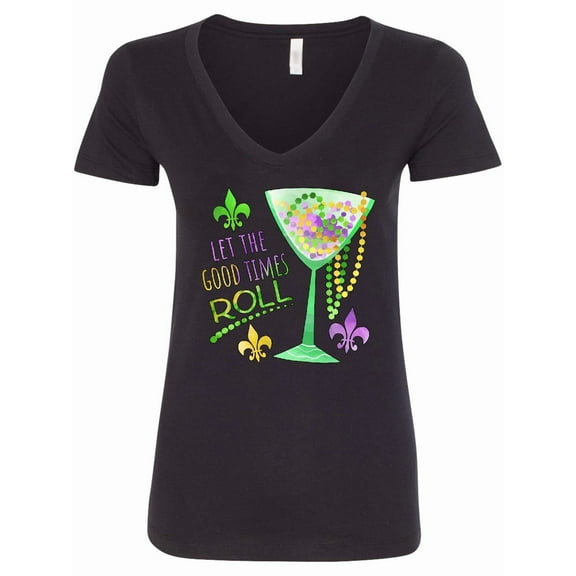 Inktastic Let the Good Times Roll Mardi Gras Goblet and Beads Women's V-Neck T-Shirt