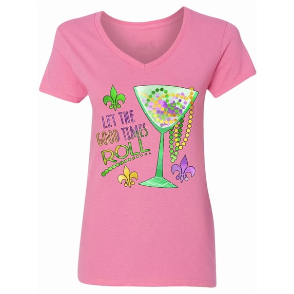 Inktastic Let the Good Times Roll Mardi Gras Goblet and Beads Women's V-Neck T-Shirt