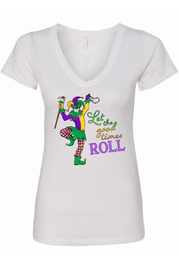 Let the Good Times Roll Mardi Gras Jester Women's V-Neck T-Shirt