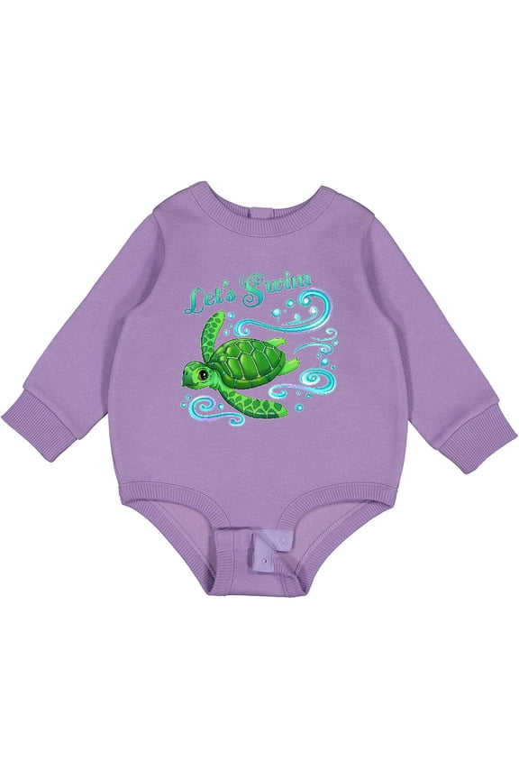 Lets Swim Cute Sea Turtle Baby Fleece Bodysuit