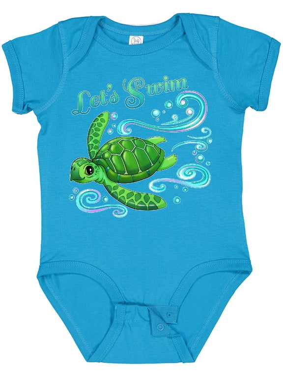Lets Swim Cute Sea Turtle Boys or Girls Baby Bodysuit