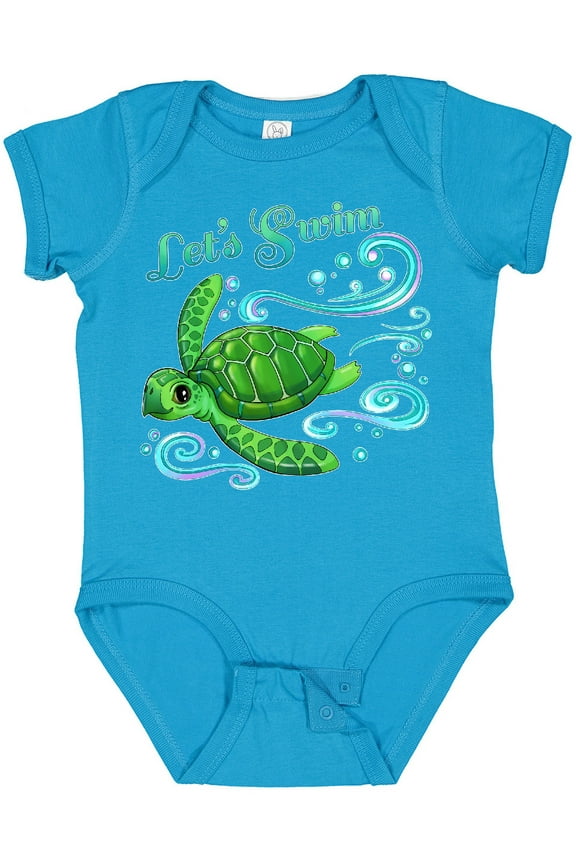 Lets Swim Cute Sea Turtle Boys or Girls Baby Bodysuit
