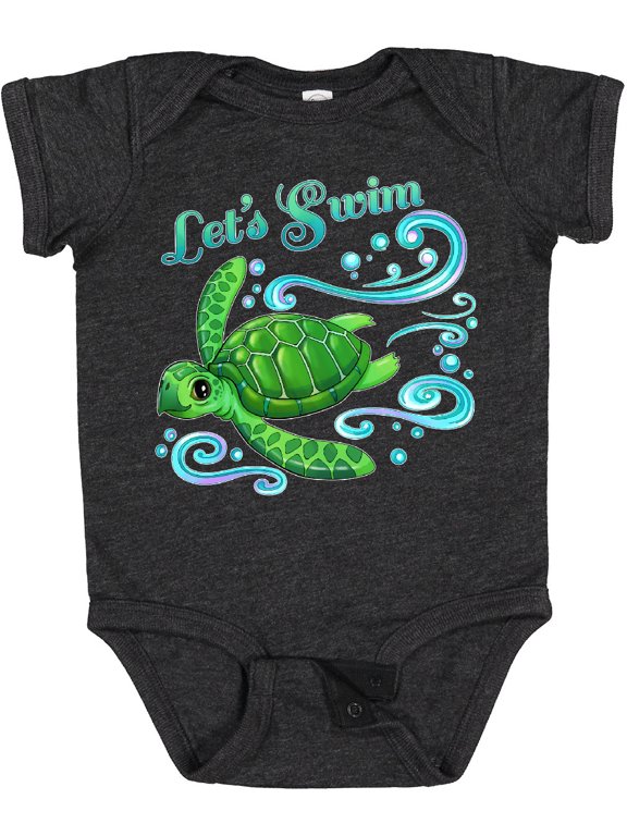 Lets Swim Cute Sea Turtle Boys or Girls Baby Bodysuit