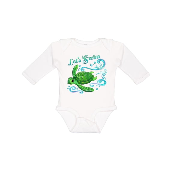 Inktastic Lets Swim Cute Sea Turtle Boys or Girls Long Sleeve Baby Bodysuit