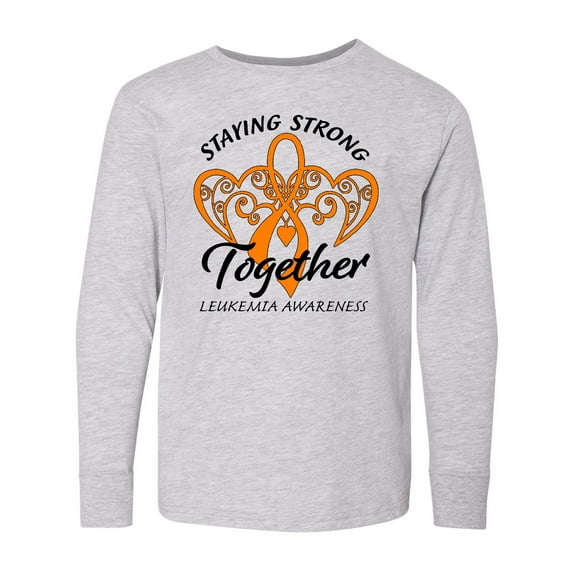 Inktastic Leukemia Awareness Staying Strong Together and Orange Ribbon Long Sleeve Youth T-Shirt