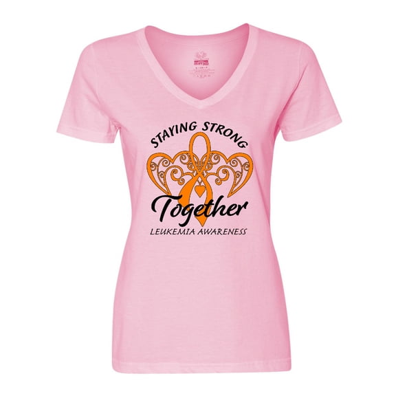 Inktastic Leukemia Awareness Staying Strong Together and Orange Ribbon Women's V-Neck T-Shirt