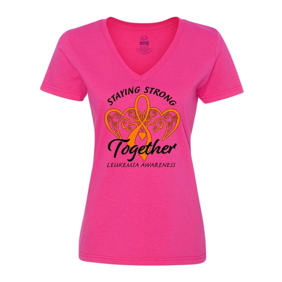 Inktastic Leukemia Awareness Staying Strong Together and Orange Ribbon Women's V-Neck T-Shirt