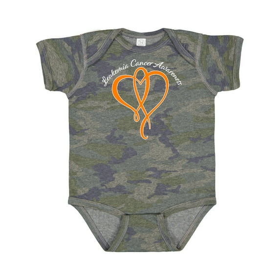 Inktastic Leukemia Awareness with Orange Ribbon Heart Boys or Girls Baby Bodysuit