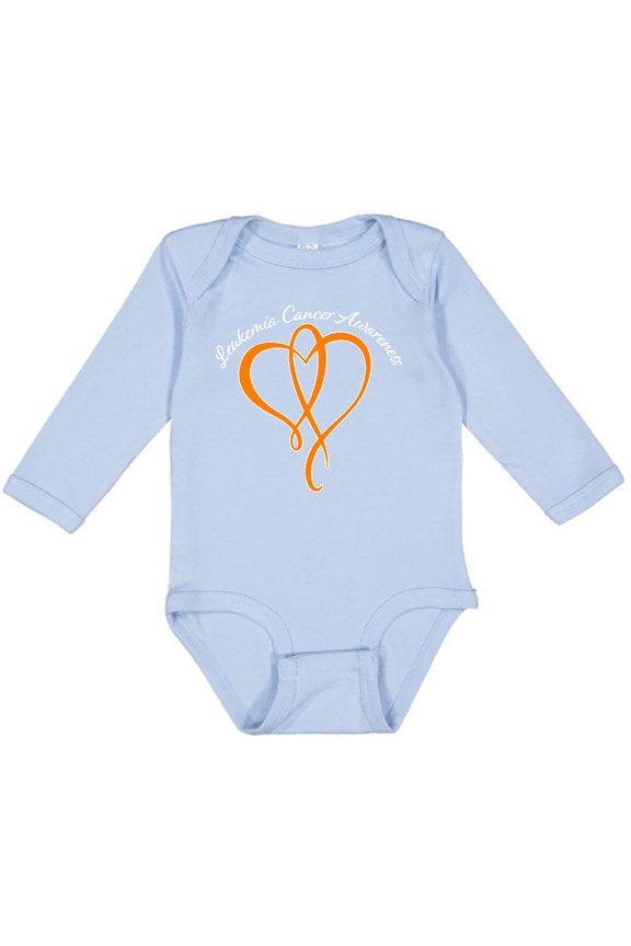 Leukemia Awareness with Orange Ribbon Heart Boys or Girls Long Sleeve Baby Bodysuit