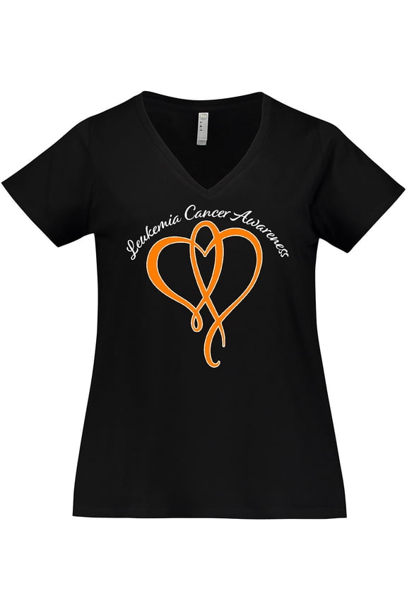 Leukemia Awareness with Orange Ribbon Heart Women's Plus Size V-Neck T-Shirt