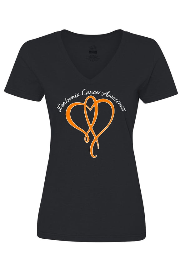 Leukemia Awareness with Orange Ribbon Heart Women's V-Neck T-Shirt