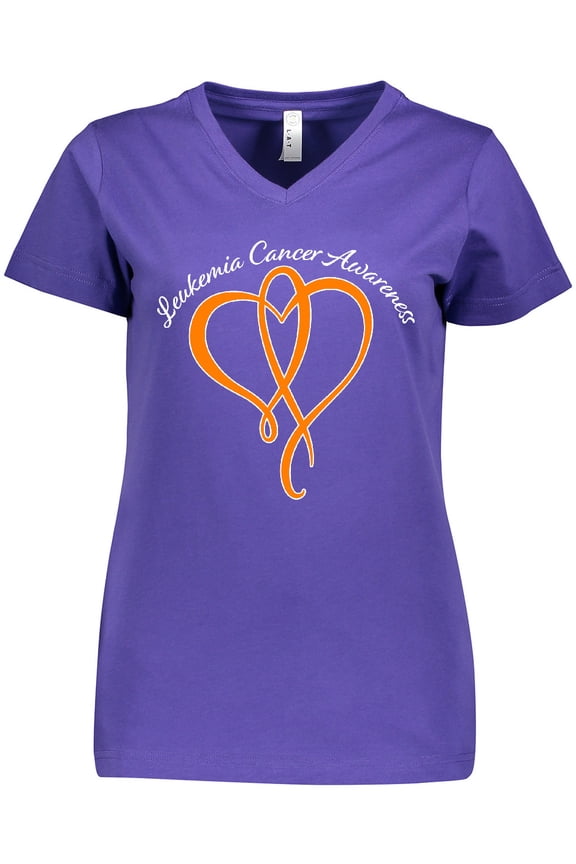 Leukemia Awareness with Orange Ribbon Heart Women's V-Neck T-Shirt