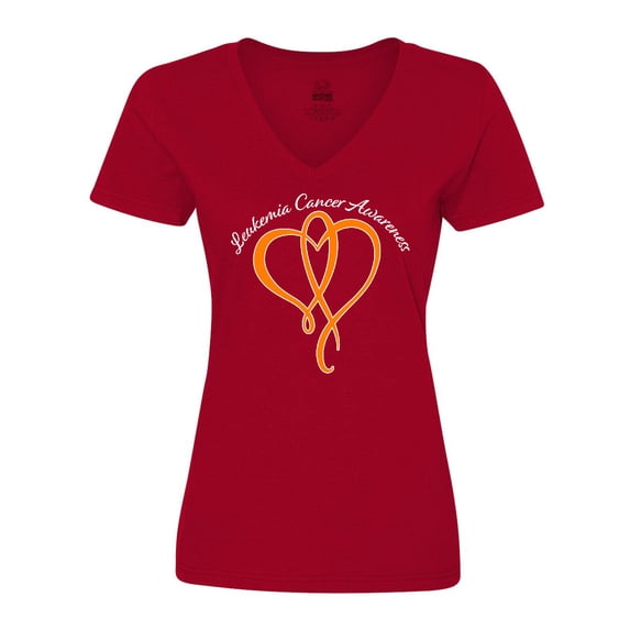 Inktastic Leukemia Awareness with Orange Ribbon Heart Women's V-Neck T-Shirt