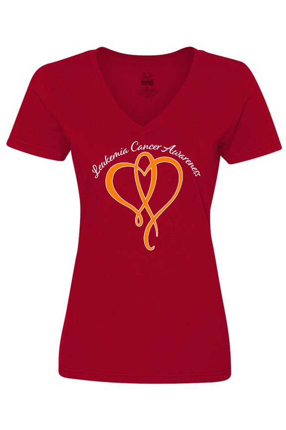 Leukemia Awareness with Orange Ribbon Heart Women's V-Neck T-Shirt