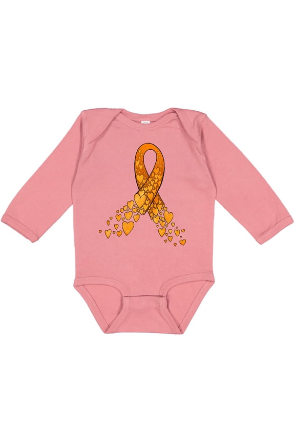 Leukemia Awareness with Orange Ribbon Made of Hearts Boys or Girls Long Sleeve Baby Bodysuit