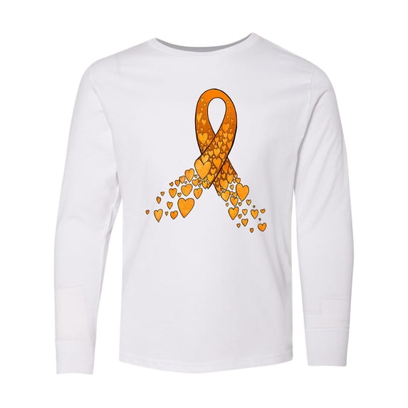 Inktastic Leukemia Awareness with Orange Ribbon Made of Hearts Long Sleeve Youth T-Shirt
