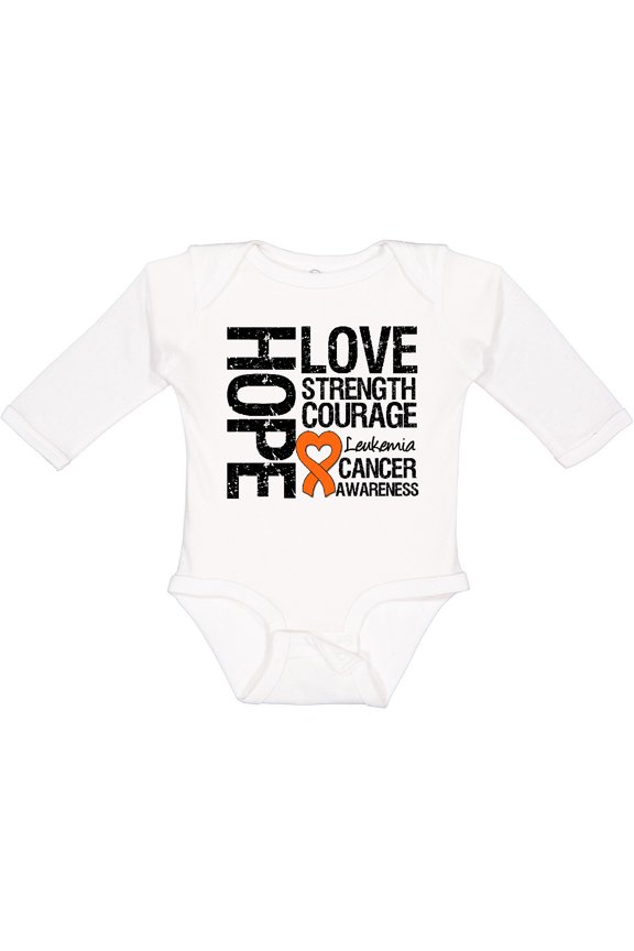 Leukemia Cancer Hope Love Strength Boys or Girls Long Sleeve Baby Bodysuit