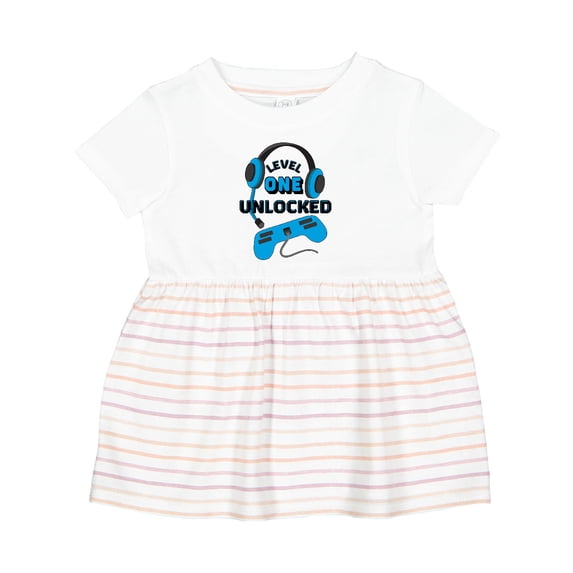 Inktastic Level One Unlocked Blue Video Game First Birthday Girls Baby Dress