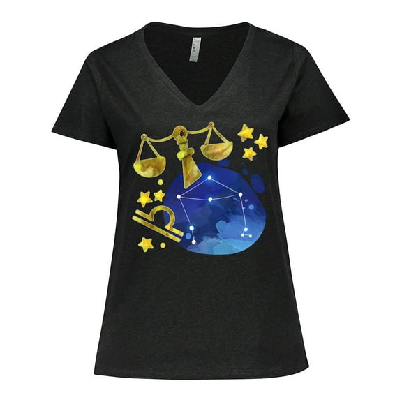 Inktastic Libra Constellation Zodiac Sign Illustration Women's Plus Size V-Neck T-Shirt