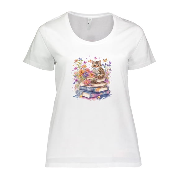 Inktastic Librarian Teacher Bookworm Cat Women's Plus Size T-Shirt