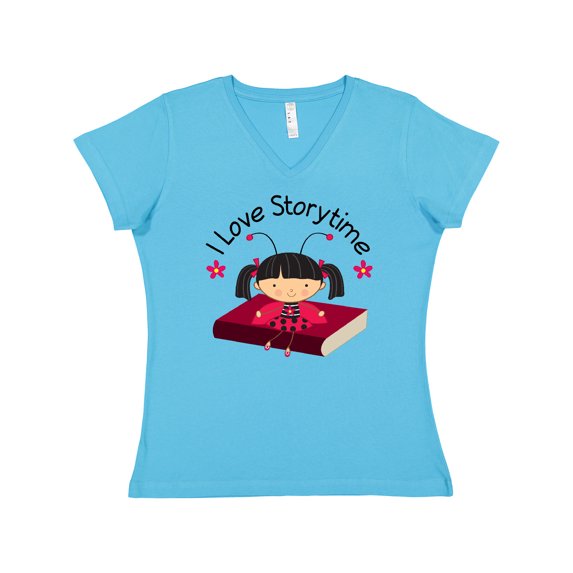 Inktastic Library I Love Storytime Reading Women's V-Neck T-Shirt