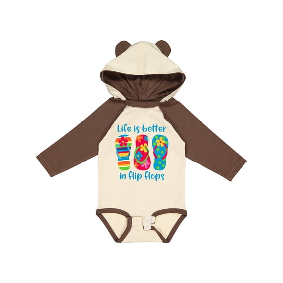 Inktastic Life Is Better Flip Flops Girls Long Sleeve Baby Bodysuit