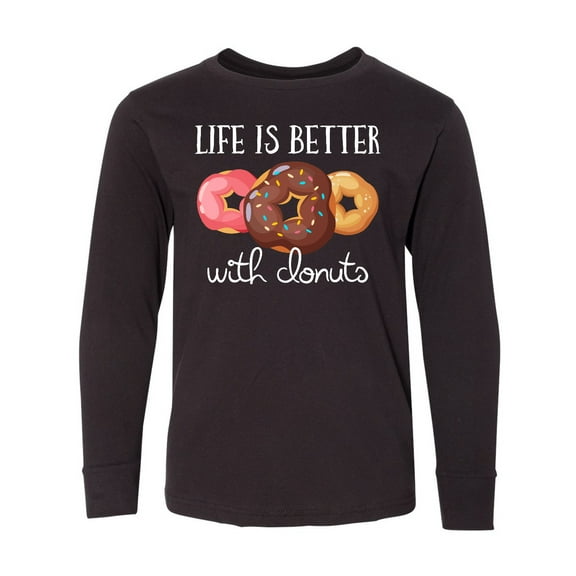 Inktastic Life Is Better With Donuts Long Sleeve Youth T-Shirt