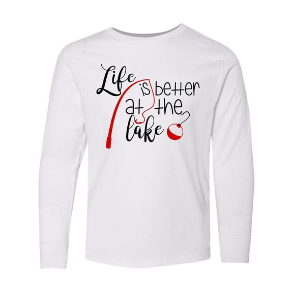Inktastic Life Is Better at the Lake Fishing Pole with Bobber Long Sleeve Youth T-Shirt