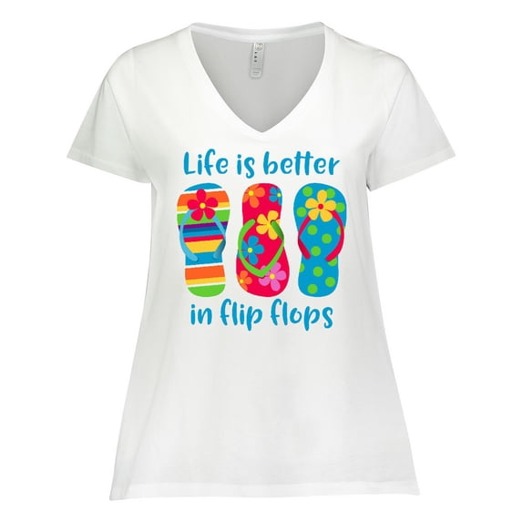 Inktastic Life is Better Flip Flops Women's Plus Size V-Neck T-Shirt