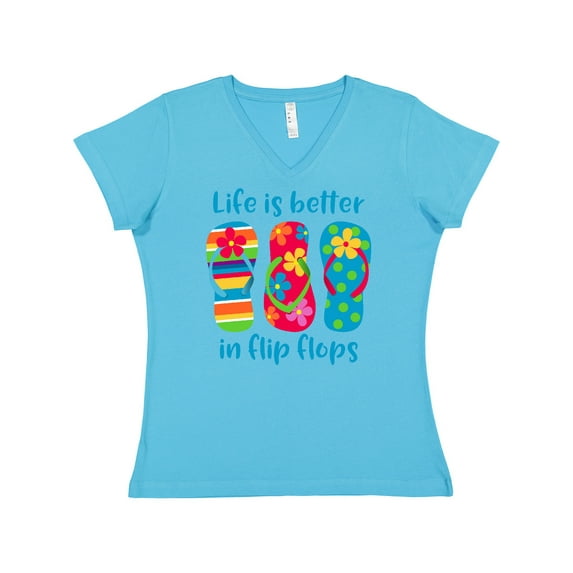 Inktastic Life is Better Flip Flops Women's V-Neck T-Shirt