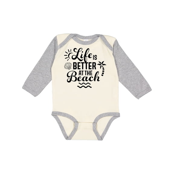 Inktastic Life is Better at The Beach with Sunshine Seashell and Palm Trees Boys or Girls Long Sleeve Baby Bodysuit