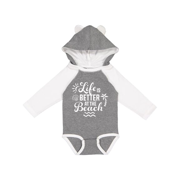 Inktastic Life is Better at The Beach with Sunshine Seashell and Palm Trees Boys or Girls Long Sleeve Baby Bodysuit